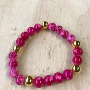 Pink and Gold Handmade Stretch Bracelet Glass Beads #19